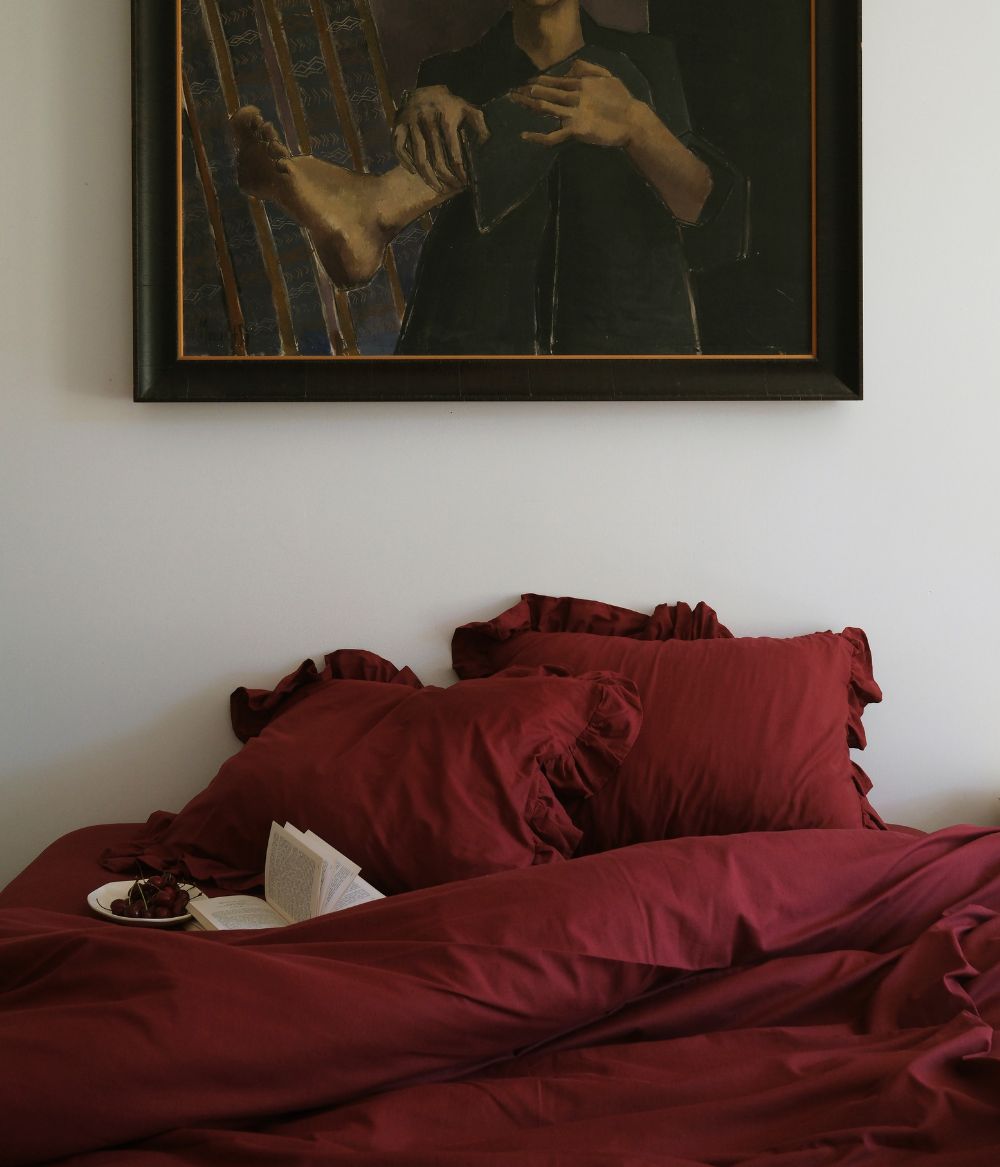 Frill pillow case Cherry